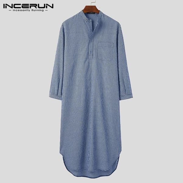 men's sleepwear long sleeve stand collar nightgown lattice loose pockets sleep robes incerun men plaid bathrobes leisure buttons, Black;brown
men's sleepwear long sleeve stand collar nightgown lattice loose pockets sleep robes incerun men plaid bathrobes leisure buttons, Black;brown