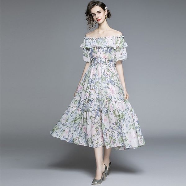 summer vacation runway women dew shouder slash neck floral print elegant ruffles elastic waistline chiffon long dresses 210514, Black;gray
summer vacation runway women dew shouder slash neck floral print elegant ruffles elastic waistline chiffon long dresses 210514, Black;gray