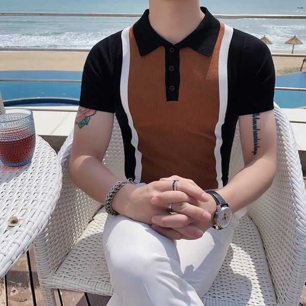 men's polos knitted striped shirts men summer contrast color slim casual shirt business social lapel tee streetwear 9zv2, White;black
men's polos knitted striped shirts men summer contrast color slim casual shirt business social lapel tee streetwear 9zv2, White;black