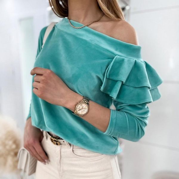 women's blouses & shirts office fashion commute double ruffle blusas women elegant solid velvet spring skew collar off shoulder, White
women's blouses & shirts office fashion commute double ruffle blusas women elegant solid velvet spring skew collar off shoulder, White