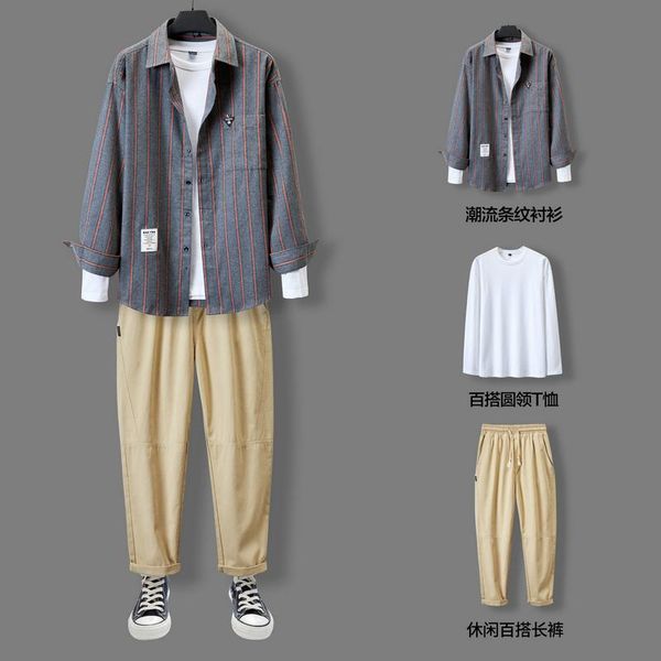 piece set cotton pullover t-shirt+ shirt and pants spring autumn men suits fashion men's tracksuits, Gray
piece set cotton pullover t-shirt+ shirt and pants spring autumn men suits fashion men's tracksuits, Gray
