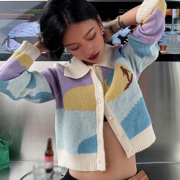 women's knits & tees verlena long sleeve knitted vintage cardigan turn-down collar streetwear surfing pattern autumn winter sweater kor, White
women's knits & tees verlena long sleeve knitted vintage cardigan turn-down collar streetwear surfing pattern autumn winter sweater kor, White