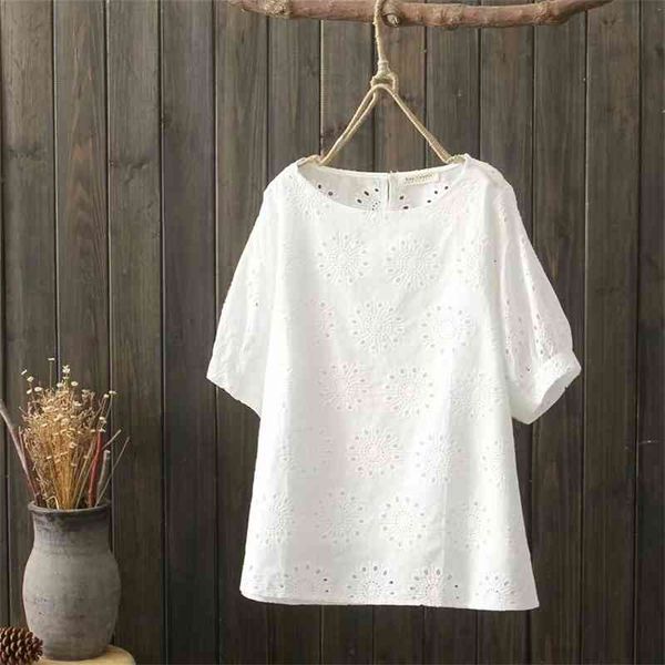 hollow out embroidery cotton white shirts summer loose all match plus size womens 210615
hollow out embroidery cotton white shirts summer loose all match plus size womens 210615