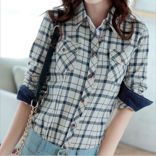 2021 spring autumn slim flannel plaid blouse women korean turn-down collar long sleeve 100% cotton shirts high quality, White
2021 spring autumn slim flannel plaid blouse women korean turn-down collar long sleeve 100% cotton shirts high quality, White