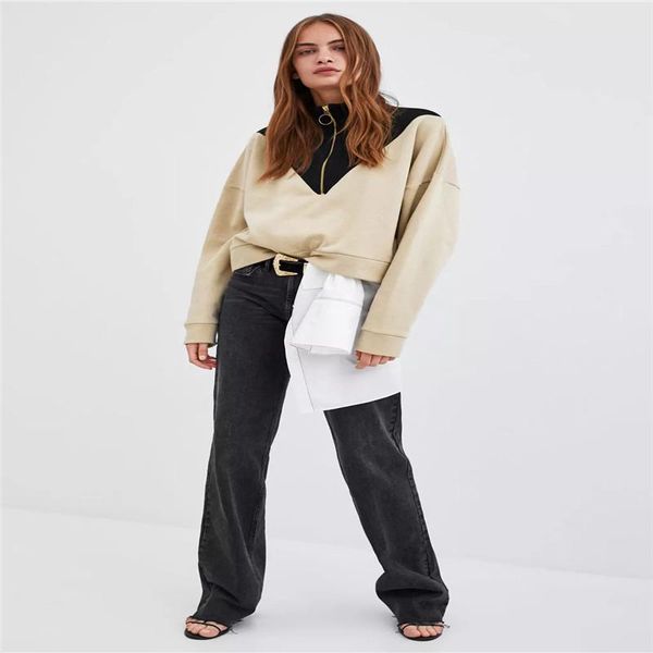 women's hoodies & sweatshirts 2021 spring and autumn pullover women fashion color fight stand collar zipper street stylelong sleeve all, Black
women's hoodies & sweatshirts 2021 spring and autumn pullover women fashion color fight stand collar zipper street stylelong sleeve all, Black