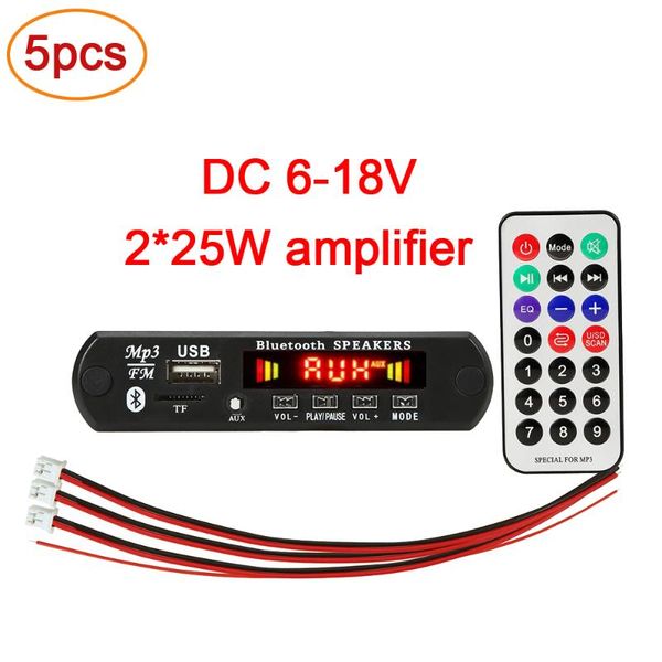5pcs/lot 2*25w 50w mp3 wma player decoder board 6v-18v bluetooth 5.0 car fm radio module support tf usb aux & mp4 players
5pcs/lot 2*25w 50w mp3 wma player decoder board 6v-18v bluetooth 5.0 car fm radio module support tf usb aux & mp4 players
