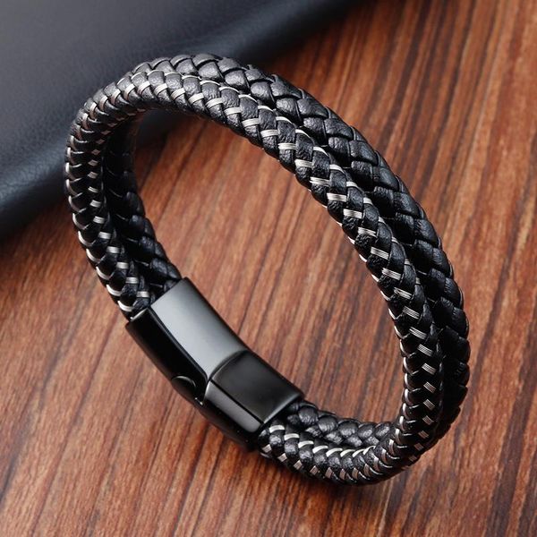 charm bracelets geometric accessories multi-layer stainless steel men's leather bracelet hand-woven black combination christmas gift, Golden;silver
charm bracelets geometric accessories multi-layer stainless steel men's leather bracelet hand-woven black combination christmas gift, Golden;silver