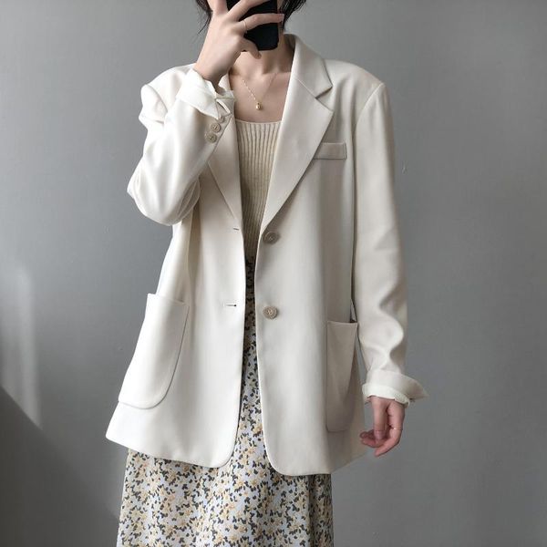 women 2021 fashion office wear single breasted blazer coat vintage long sleeve pockets female outerwear chic women's suits & blazers, White;black
women 2021 fashion office wear single breasted blazer coat vintage long sleeve pockets female outerwear chic women's suits & blazers, White;black