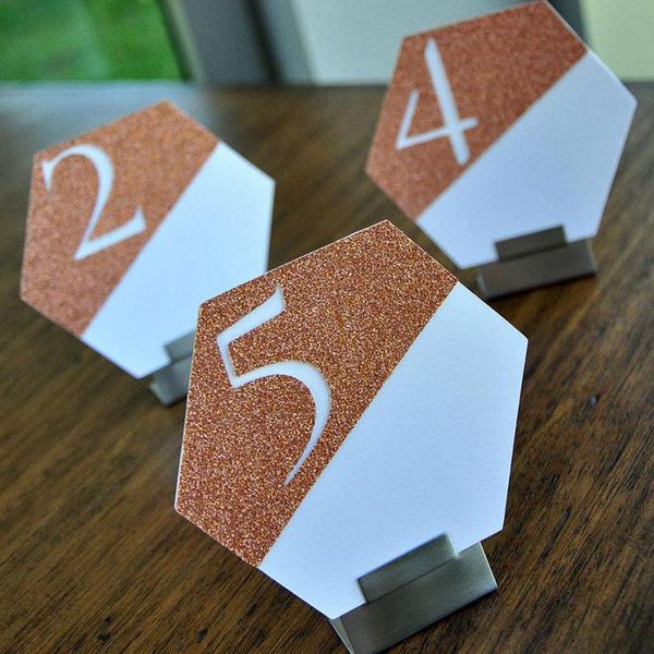 party decoration custom table numbers for wedding geometric decor rose gold number card