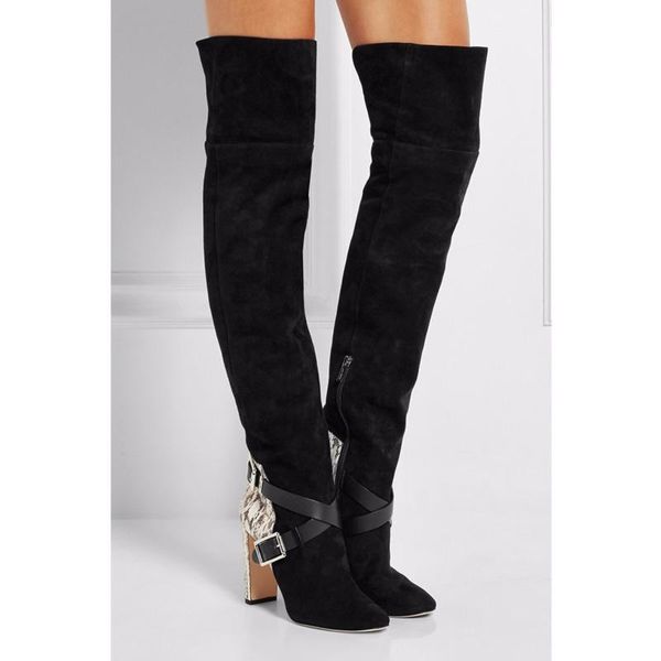 boots fashion women high 2021 metal buckle snake-print thick heel over the knee trend long female, Black
boots fashion women high 2021 metal buckle snake-print thick heel over the knee trend long female, Black