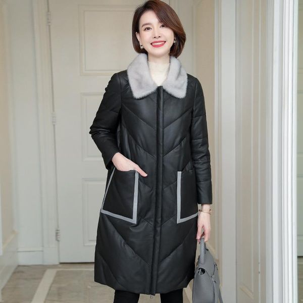 women's fur & faux 2021 autumn and winter high-quality leather down jacket mink collar fashion sheepskin long coat large size 4xl, Black
women's fur & faux 2021 autumn and winter high-quality leather down jacket mink collar fashion sheepskin long coat large size 4xl, Black
