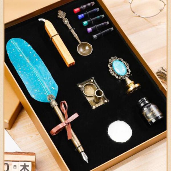 fountain pens retro quill pen set with 5 ink sacs/wax seal stick/candle/seal stamp/copper spoon/pen base holder/ink bottle s
fountain pens retro quill pen set with 5 ink sacs/wax seal stick/candle/seal stamp/copper spoon/pen base holder/ink bottle s