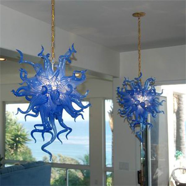 

Modern Pendant Light Lamps W60XH80cm Dining Room Chandelier Nordic Hand Blown Blue Glass Crystal Chandeliers