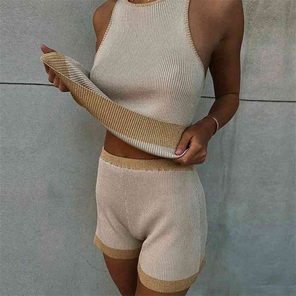 fashion two piece sets summer beach suit knit sweater o neck gold silk edge contrast shorts two 210508, White
fashion two piece sets summer beach suit knit sweater o neck gold silk edge contrast shorts two 210508, White