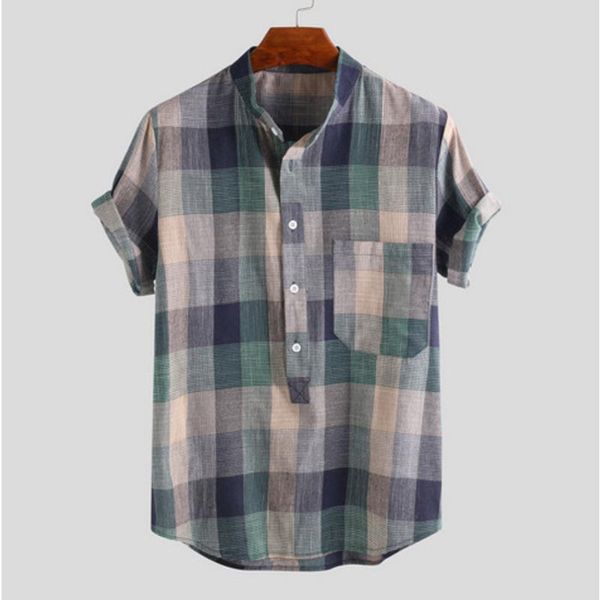 men's casual shirts 2021 korean mens breathable linen cotton stand collar short sleeve vintage plaid henley shirt, White;black
men's casual shirts 2021 korean mens breathable linen cotton stand collar short sleeve vintage plaid henley shirt, White;black
