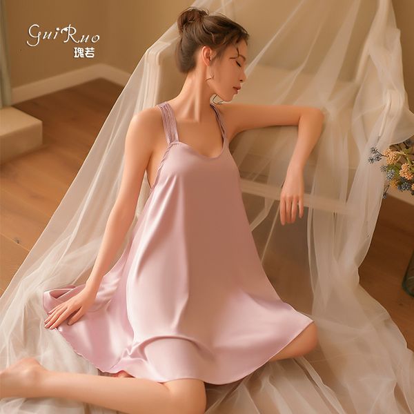 new guiruo spring and summer silk women's open back loose thin suspender nightdress pajamas home wear 257, White;black
new guiruo spring and summer silk women's open back loose thin suspender nightdress pajamas home wear 257, White;black