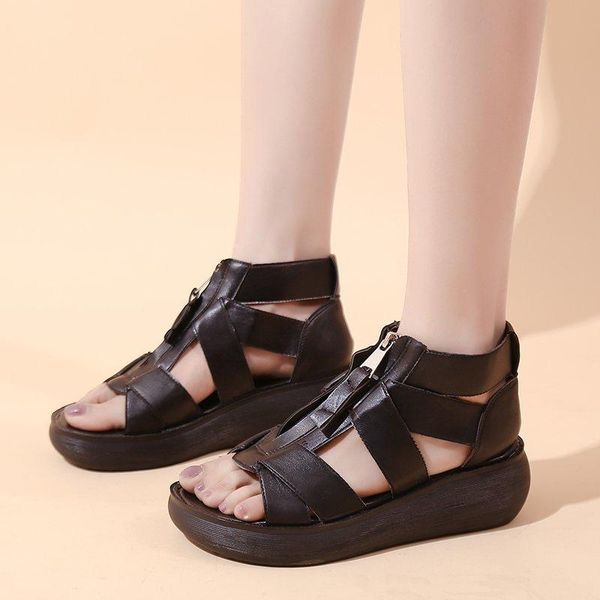 sandals women's summer wedges beach retro style ladies handmade shoes soft leather female front zip non slip, Black
sandals women's summer wedges beach retro style ladies handmade shoes soft leather female front zip non slip, Black