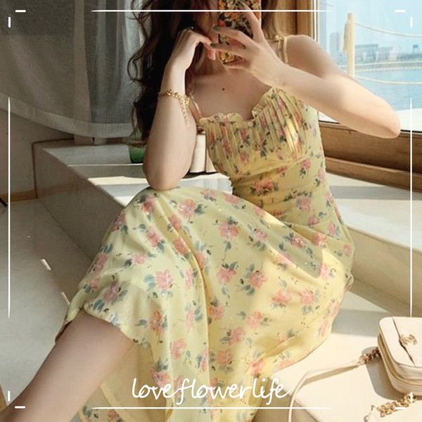 sleeveless elegant strap dress women square collar vingate floral midi dress beach dress korea office lady summer 210521, Black;gray
sleeveless elegant strap dress women square collar vingate floral midi dress beach dress korea office lady summer 210521, Black;gray