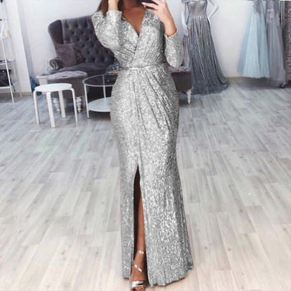spring bright silk elegant womens dress deep v neck banquet long party casual plus size slim split dresses, Black;gray
spring bright silk elegant womens dress deep v neck banquet long party casual plus size slim split dresses, Black;gray