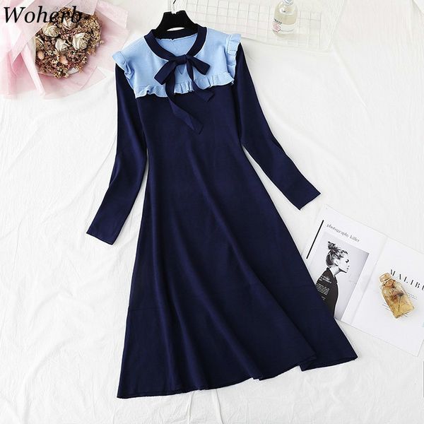 midi knit dress vintage long sleeve ruffles robe o-neck lace up slim contrast color vestidos elegant knitwear dresses 210422, Black;gray
midi knit dress vintage long sleeve ruffles robe o-neck lace up slim contrast color vestidos elegant knitwear dresses 210422, Black;gray