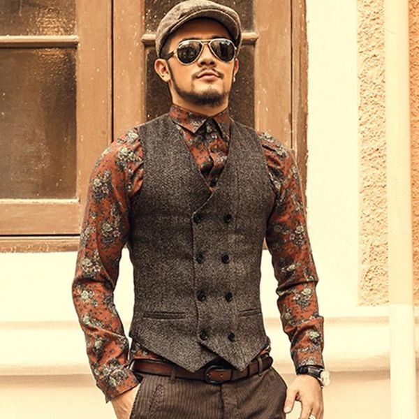 men's vests 2021 herringbone tweed dress vest retro vintage gentleman waistcoat men formal business sleeveless male gilet, Black;white
men's vests 2021 herringbone tweed dress vest retro vintage gentleman waistcoat men formal business sleeveless male gilet, Black;white