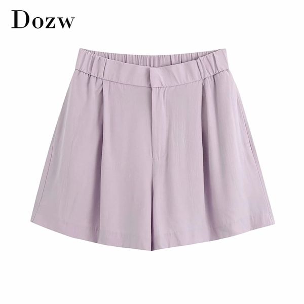 solid casual shorts women summer elastic waist pleated short pants lady pocket purple color loose female spodenki 210515, White;black
solid casual shorts women summer elastic waist pleated short pants lady pocket purple color loose female spodenki 210515, White;black