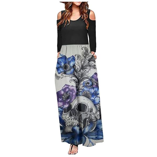 casual dresses sull print dress long fall for women 2021 maxi harajuku party halloween sleeve vestidos mujer verano, Black;gray