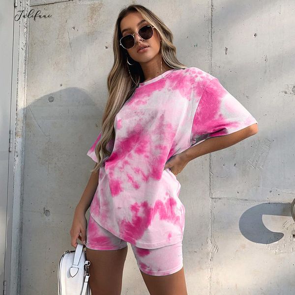 women tshirt shorts two piece short sleeve shorts tie dye print casual gym clothing elastic waist loose lady pullovers summer 210415, White
women tshirt shorts two piece short sleeve shorts tie dye print casual gym clothing elastic waist loose lady pullovers summer 210415, White