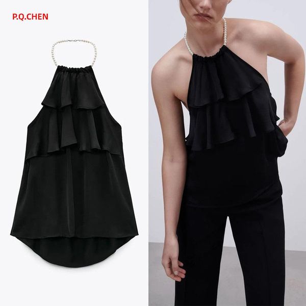 women's blouses & shirts p.q.chen wpman 2021 black faux pearls halter women fashion backless ruffle summer female elegant, White
women's blouses & shirts p.q.chen wpman 2021 black faux pearls halter women fashion backless ruffle summer female elegant, White