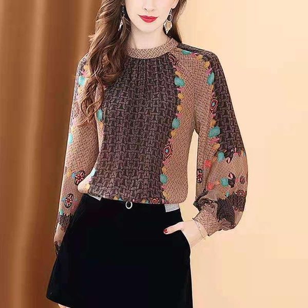 women's blouses & shirts fashion autumn imitation silk women korean print o-neck lantern sleeve blusas ladies loose mm1173, White
women's blouses & shirts fashion autumn imitation silk women korean print o-neck lantern sleeve blusas ladies loose mm1173, White