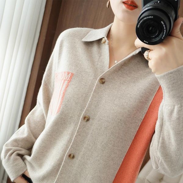 women's knits & tees 2021 spring style 100% wool cardigan jacket women loose color-blocking lapel knitted sweater long-sleeved outer we, White
women's knits & tees 2021 spring style 100% wool cardigan jacket women loose color-blocking lapel knitted sweater long-sleeved outer we, White