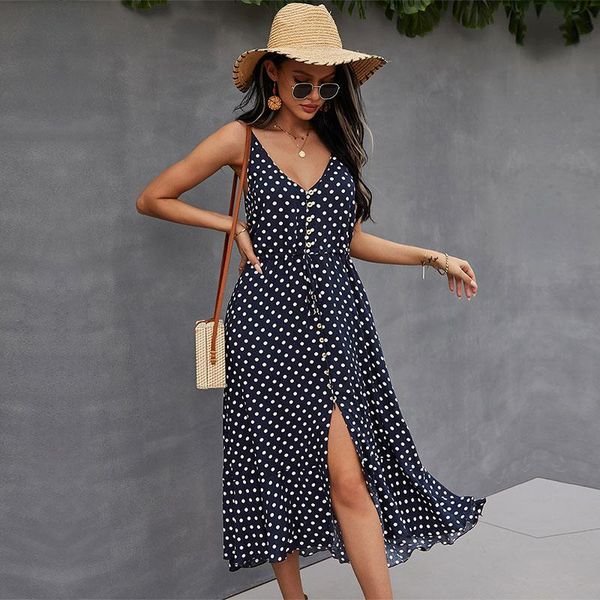 casual dresses 2021 spring polka dot spaghetti strap dress women v neck holiday style bandage ladies high wasit summer, Black;gray
casual dresses 2021 spring polka dot spaghetti strap dress women v neck holiday style bandage ladies high wasit summer, Black;gray