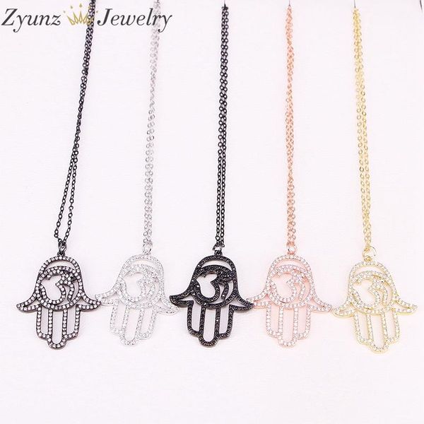 pendant necklaces 10 strands zyunz micro pave hamsa hand necklace cz cubic zirconia crystal stone fashion jewelry, Silver 
pendant necklaces 10 strands zyunz micro pave hamsa hand necklace cz cubic zirconia crystal stone fashion jewelry, Silver