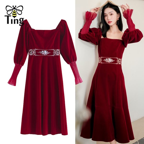 european court vintage style square neck velvet dress elegant lady girls embroidery midi long casual winter 210513, Black;gray
european court vintage style square neck velvet dress elegant lady girls embroidery midi long casual winter 210513, Black;gray
