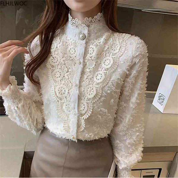 women's blouses & shirts s feminine stand collar women long sleeve elegant office lady solid ruffled lace single breasted butt, White
women's blouses & shirts s feminine stand collar women long sleeve elegant office lady solid ruffled lace single breasted butt, White