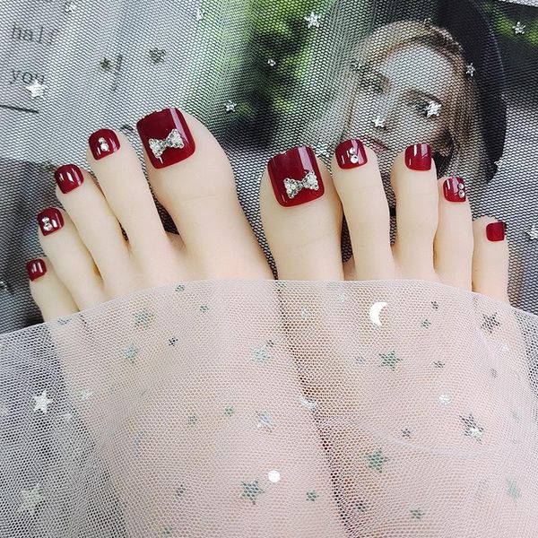 false nails 24pcs short burgundy fake toenails with rhinestone square adhesive/wearable red toes extension for toe nail artist, Red;gold
false nails 24pcs short burgundy fake toenails with rhinestone square adhesive/wearable red toes extension for toe nail artist, Red;gold