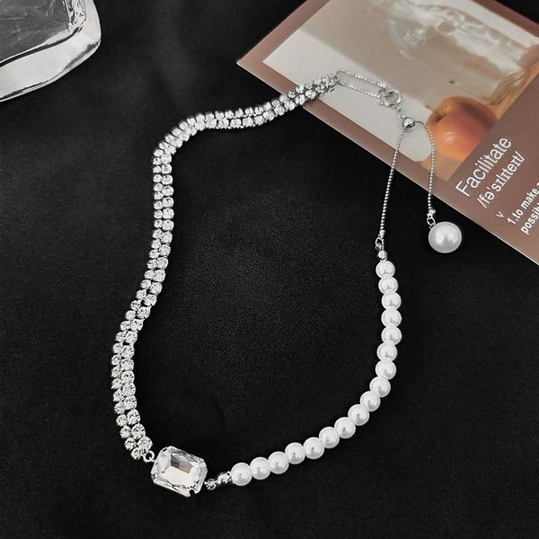pendant necklaces premium faux pearl stitching necklace female clavicle chain double rhinestone crystal vintage aesthetic accessories, Silver
pendant necklaces premium faux pearl stitching necklace female clavicle chain double rhinestone crystal vintage aesthetic accessories, Silver