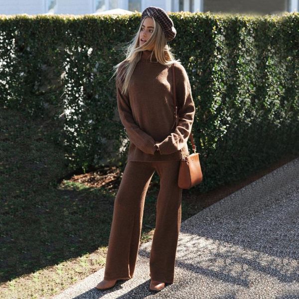 women's tracksuits pants suits fall fashion temperament solid color turtleneck sweater suit loose trousers two piece set, Gray
women's tracksuits pants suits fall fashion temperament solid color turtleneck sweater suit loose trousers two piece set, Gray