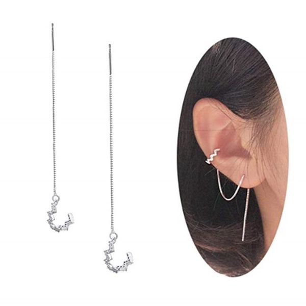 clip-on & screw back wave cuff earrings knot long chain threader infinity drop dangle wrap tassel for women 1 pai, Silver
clip-on & screw back wave cuff earrings knot long chain threader infinity drop dangle wrap tassel for women 1 pai, Silver