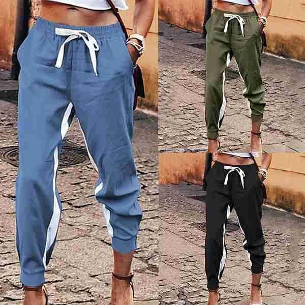 women's fashion casual solid color stitching elastic tie drawstring pants & capris, Black;white
women's fashion casual solid color stitching elastic tie drawstring pants & capris, Black;white