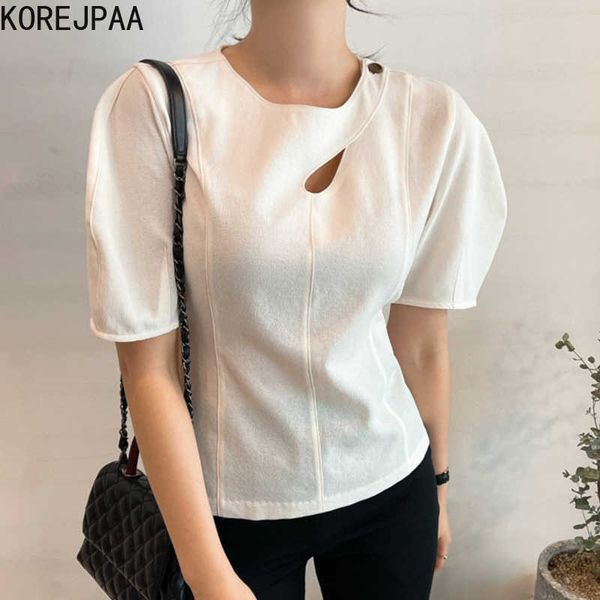 korejpaa women shirt summer korean chic all-match design round neck one-button hollow solid color puff sleeve blouses 210526, White
korejpaa women shirt summer korean chic all-match design round neck one-button hollow solid color puff sleeve blouses 210526, White