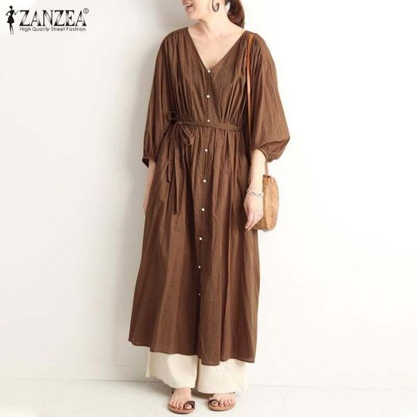 women v neck solid vestidos zanzea casual spring three quarter puff sleeve dresses belt button mid-calf sundress plus size, Black;gray
women v neck solid vestidos zanzea casual spring three quarter puff sleeve dresses belt button mid-calf sundress plus size, Black;gray