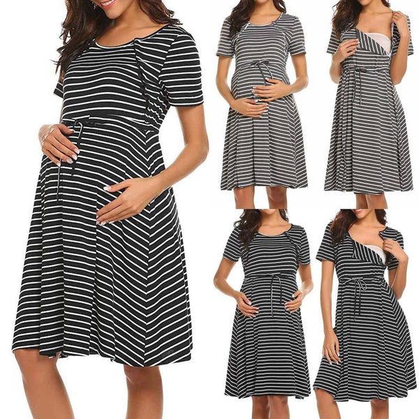maternity dresses woman o-neck stripe short sleeve breast-feeding pregnant nursing dress pregnancy clothes robe allaitement été, White
maternity dresses woman o-neck stripe short sleeve breast-feeding pregnant nursing dress pregnancy clothes robe allaitement été, White