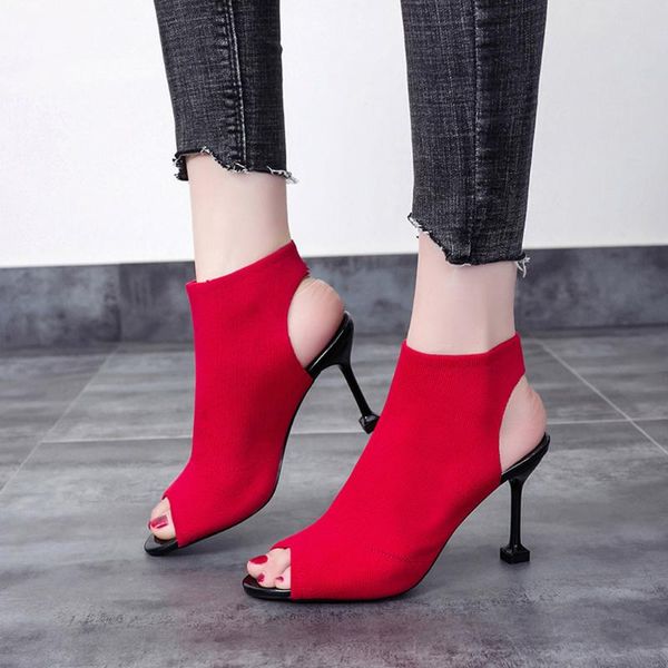 women's fish mouth open toe stiletto shoes stretch knit high heels roman quality material comfortable and soft girls sandals, Black
women's fish mouth open toe stiletto shoes stretch knit high heels roman quality material comfortable and soft girls sandals, Black