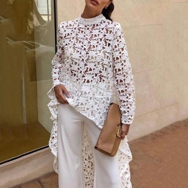 women's blouses & shirts fashion front short rear long open blouse summer women pullover o neck sleeve hollow out, White
women's blouses & shirts fashion front short rear long open blouse summer women pullover o neck sleeve hollow out, White