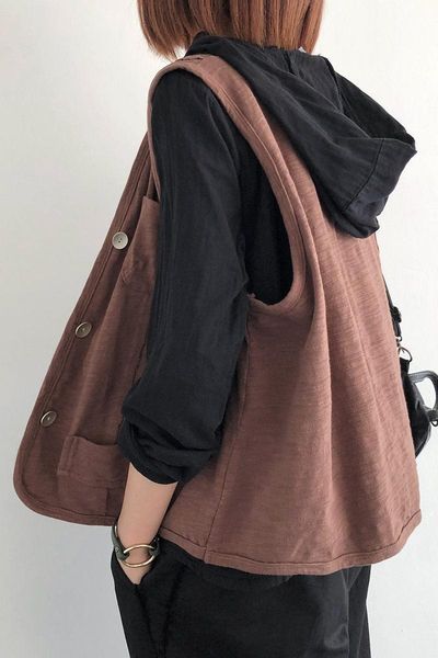 women's vests korean short waistcoat autumn slub cotton outer v-neck vest jacket solid single breasted loose sleeveless coat m1097, Black;white
women's vests korean short waistcoat autumn slub cotton outer v-neck vest jacket solid single breasted loose sleeveless coat m1097, Black;white