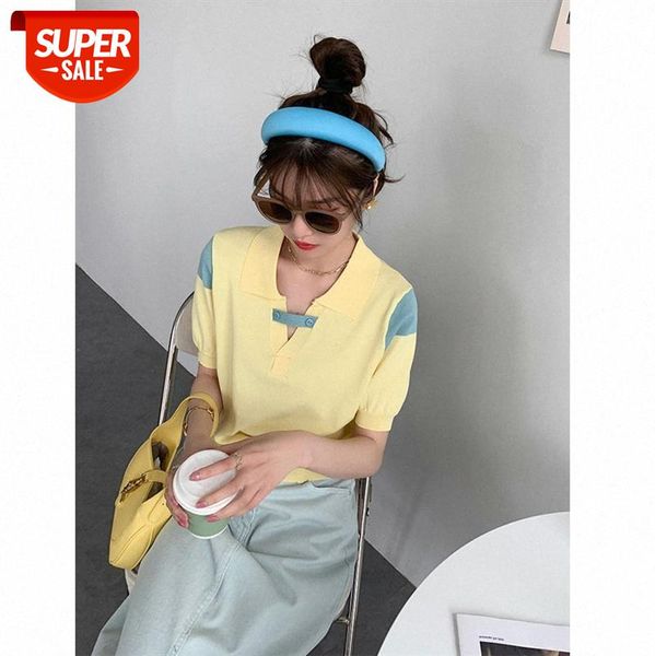 contrasting color knit short-sleeved t-shirt women's personality western style lapel pullover bottoming #ek0r, White
contrasting color knit short-sleeved t-shirt women's personality western style lapel pullover bottoming #ek0r, White