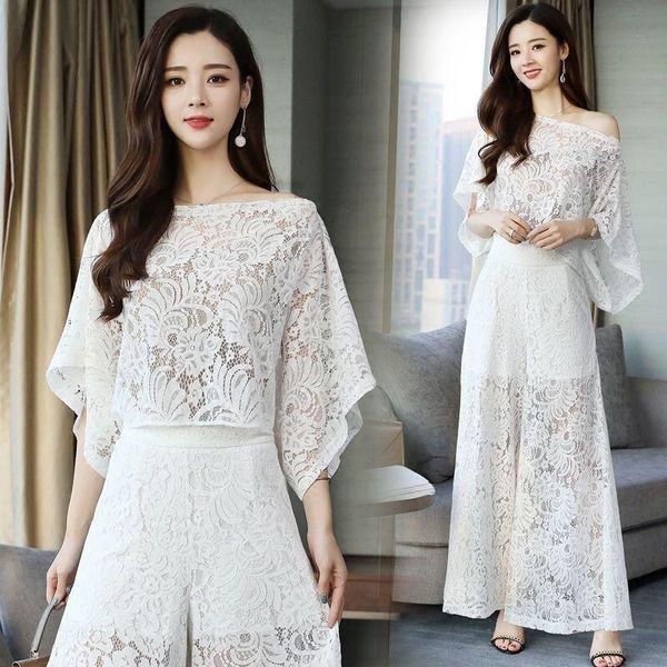 women's two piece pants 2021 summer sets women lace casual wide leg 2pcs off shoulder crop elegant office long s-3xl, White
women's two piece pants 2021 summer sets women lace casual wide leg 2pcs off shoulder crop elegant office long s-3xl, White