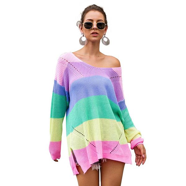 women's sweaters women autumn winter loose long sleeve o neck rainbow color patchwork pullover knitted ladies casual knitwear sj3517e, White;black
women's sweaters women autumn winter loose long sleeve o neck rainbow color patchwork pullover knitted ladies casual knitwear sj3517e, White;black