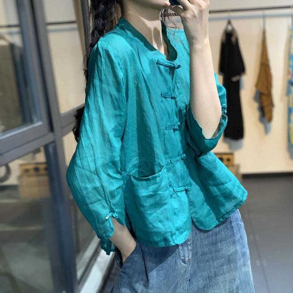 women's blouses & shirts arrival summer arts style women 3/4 sleeve loose double pocket cotton linen vintage button r24k, White
women's blouses & shirts arrival summer arts style women 3/4 sleeve loose double pocket cotton linen vintage button r24k, White